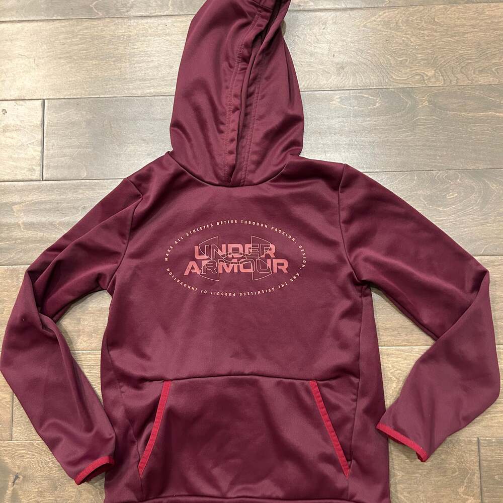 Under Armour Men's Maroon Fleece Pullover Hoodie Logo Graphic Size Medium